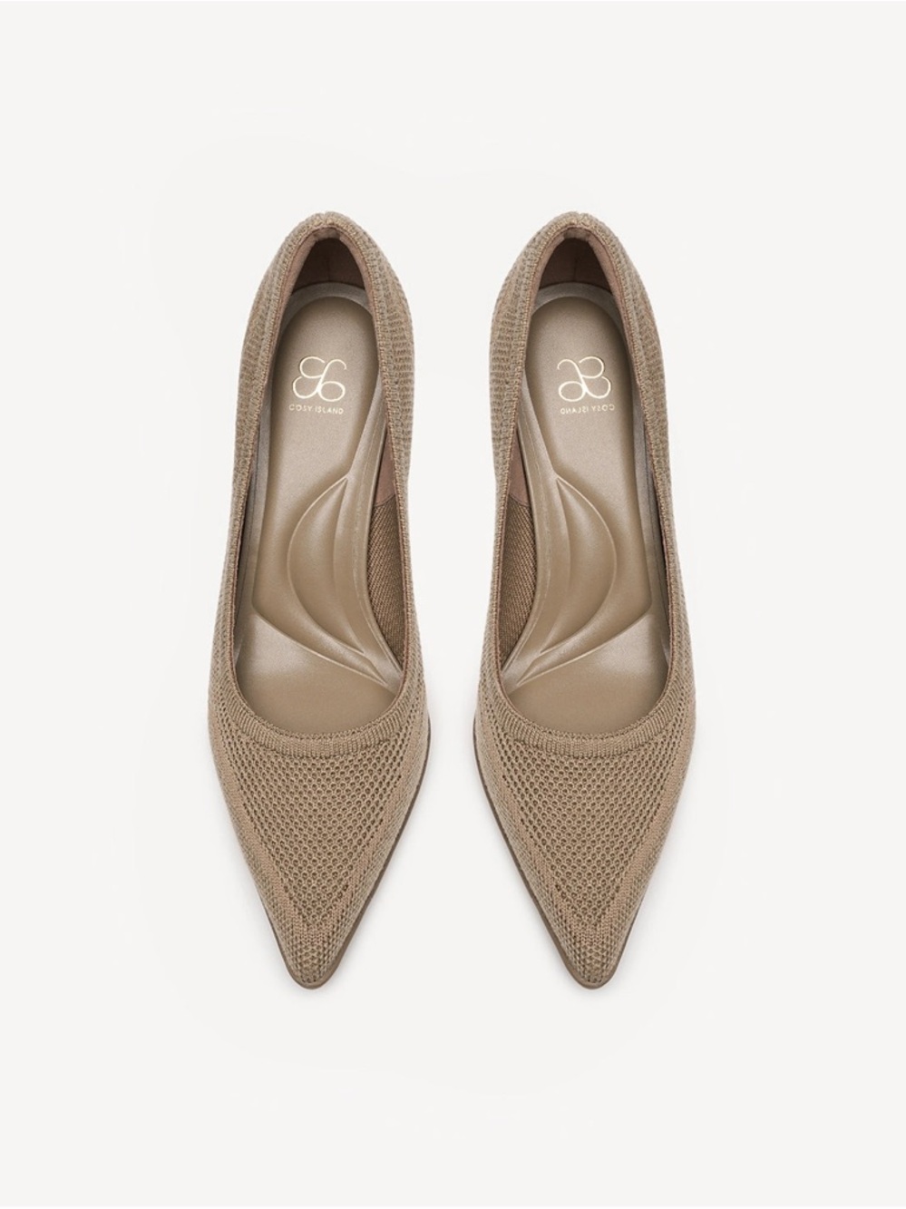 Knit Pointed-Toe Pumps in Taupe - Picture 2 of 13